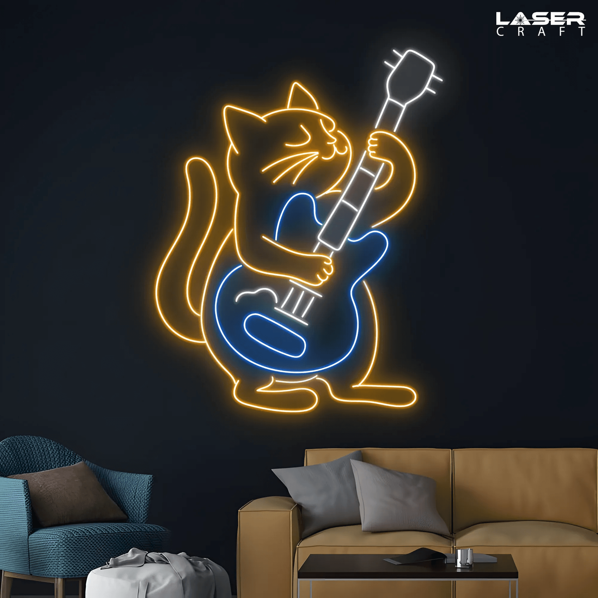 Cat n Guitar Neon Sign